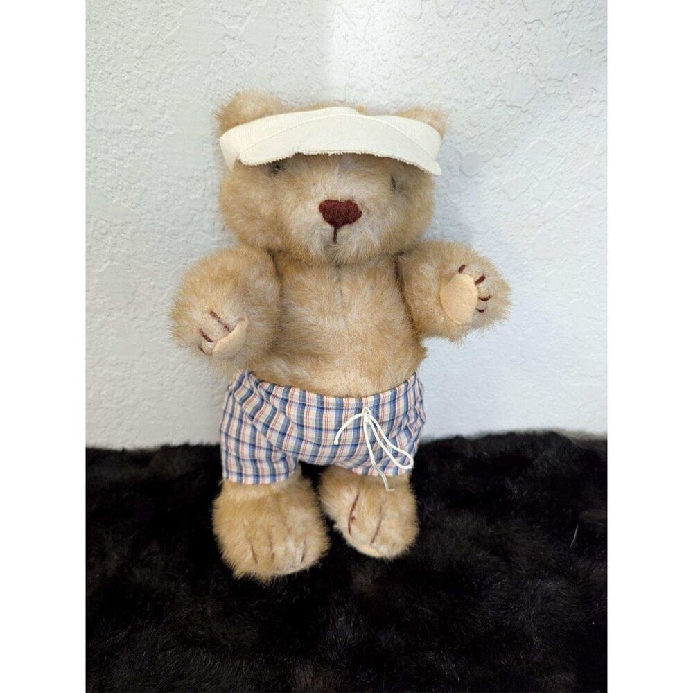 VINTAGE Gorham TEDDY BEAR 1984 Plaid Shorts Visor Hat